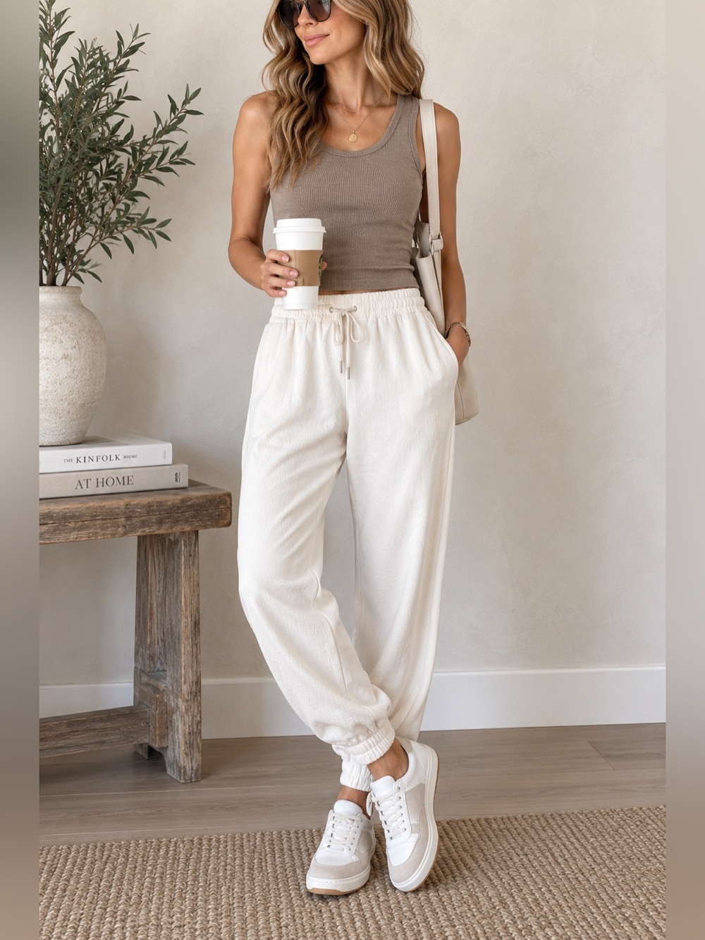 Wilfred by Aritzia Ivory Jogger Pants XS Pull On Drawstring Elastic Waist